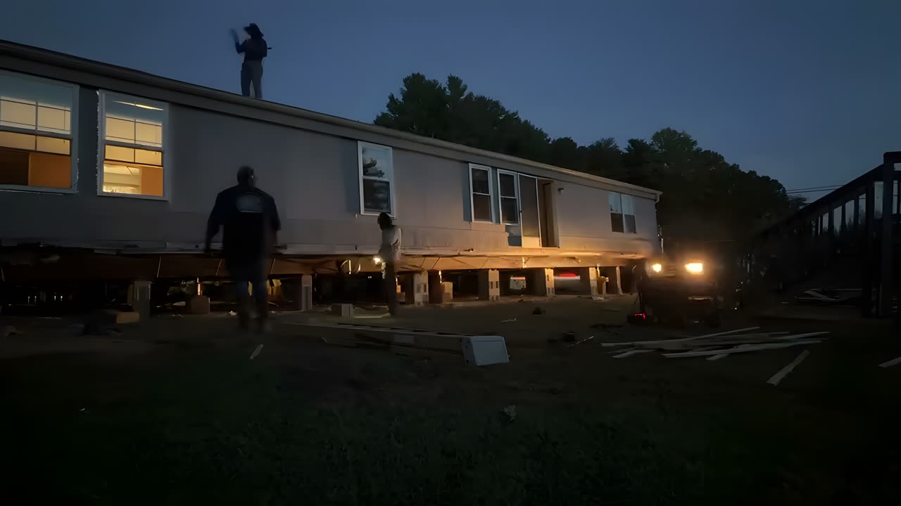 The same set-up after dark with work lights on
